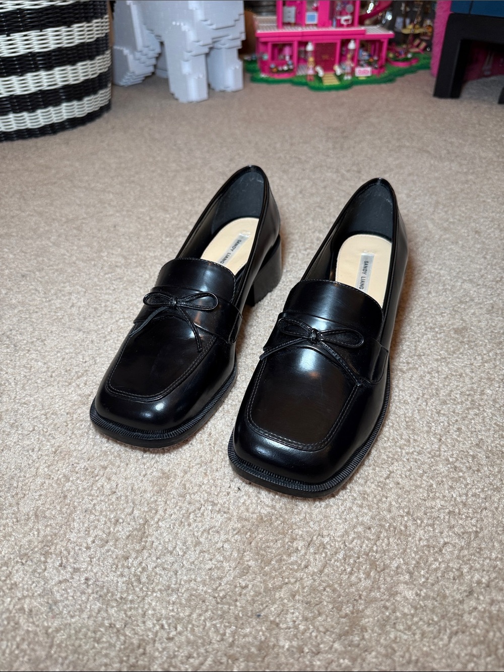 Sandy Liang Black Spazzolato Leather Loafers NWOT